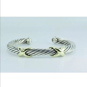 David Yurman 14k Yellow Gold & SS cable X bangle